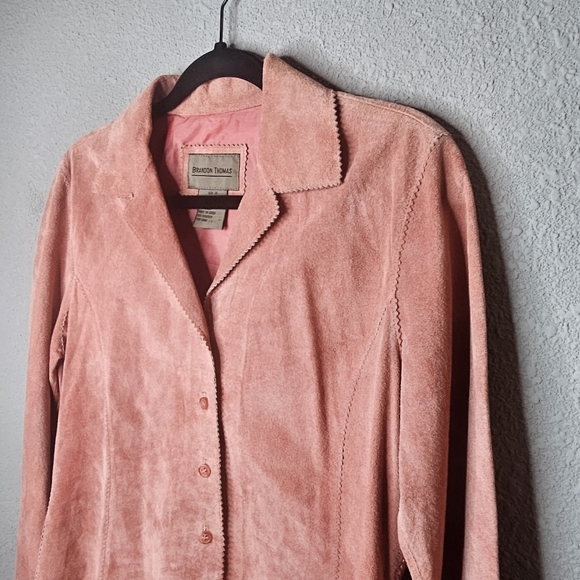 Brandon Thomas Womens M medium 100% Leather Blouse Button Shirt Pink‎ Western - Picture 2 of 16